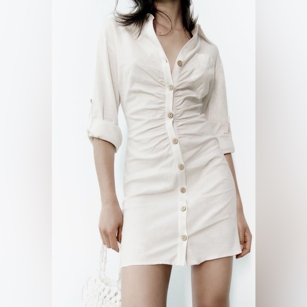 ZARA linen white buttoned dress